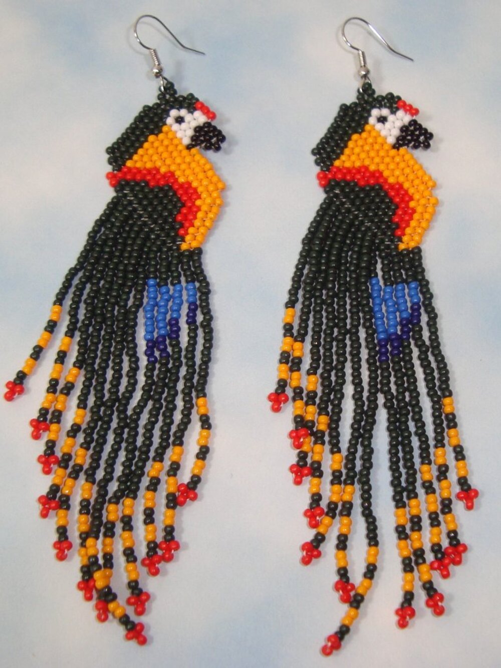 NEW Handmade Tropical Bird Seed Beaded Long Shoulder Duster Earrings